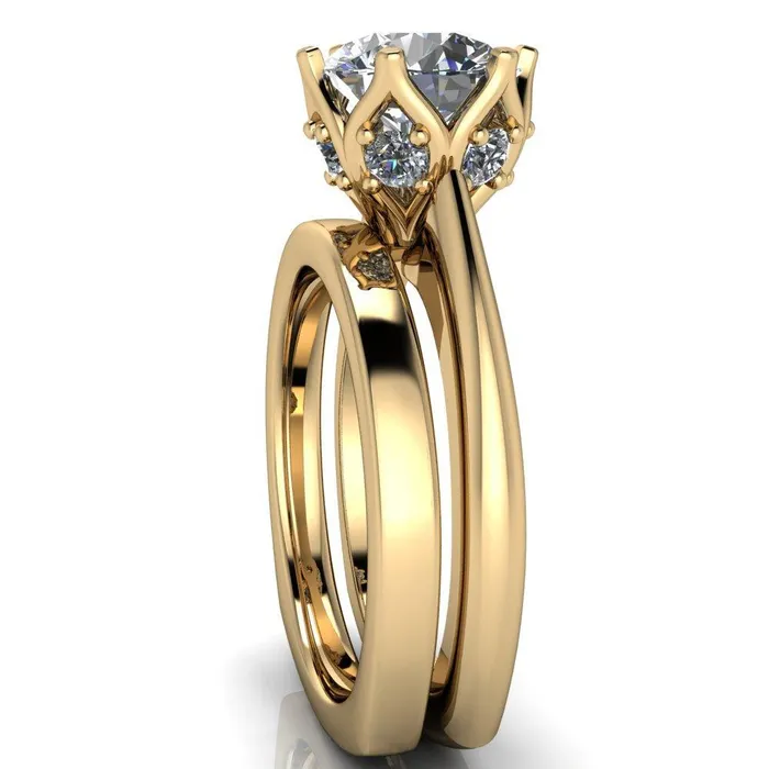 Fire Brilliance Rings Jada Round Center Stone 6 Prong Royal Diamond Crown Solitaire Ring