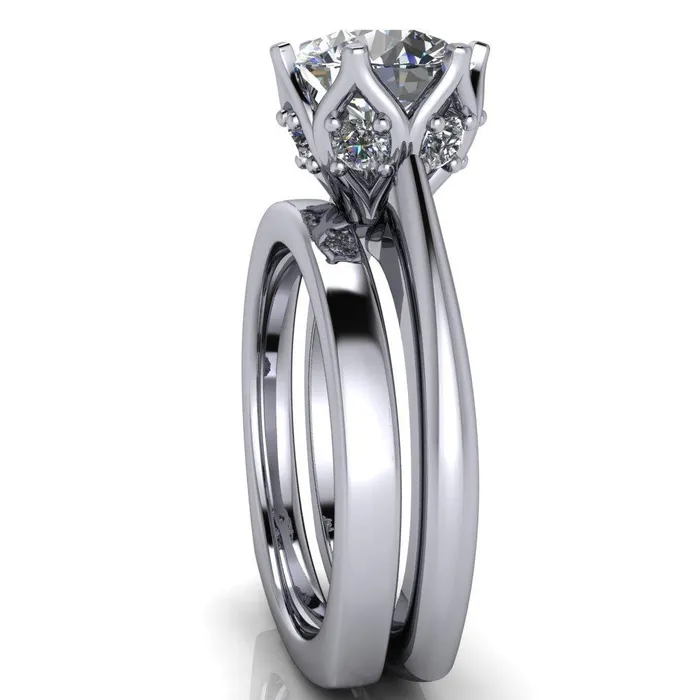 Fire Brilliance Rings Jada Round Center Stone 6 Prong Royal Diamond Crown Solitaire Ring