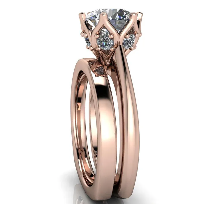Fire Brilliance Rings Jada Round Center Stone 6 Prong Royal Diamond Crown Solitaire Ring