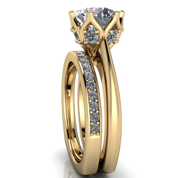 Fire Brilliance Rings Jada Round Center Stone 6 Prong Royal Diamond Crown Solitaire Ring