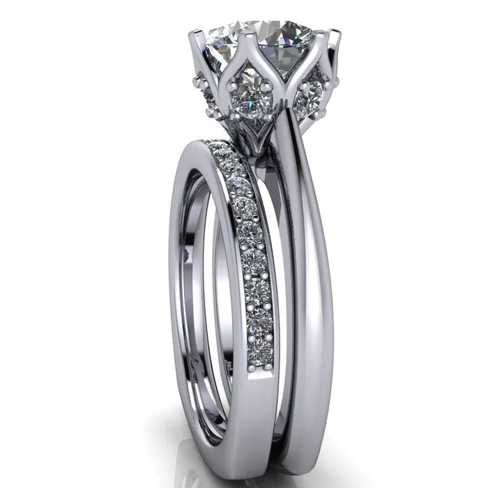 Fire Brilliance Rings Jada Round Center Stone 6 Prong Royal Diamond Crown Solitaire Ring