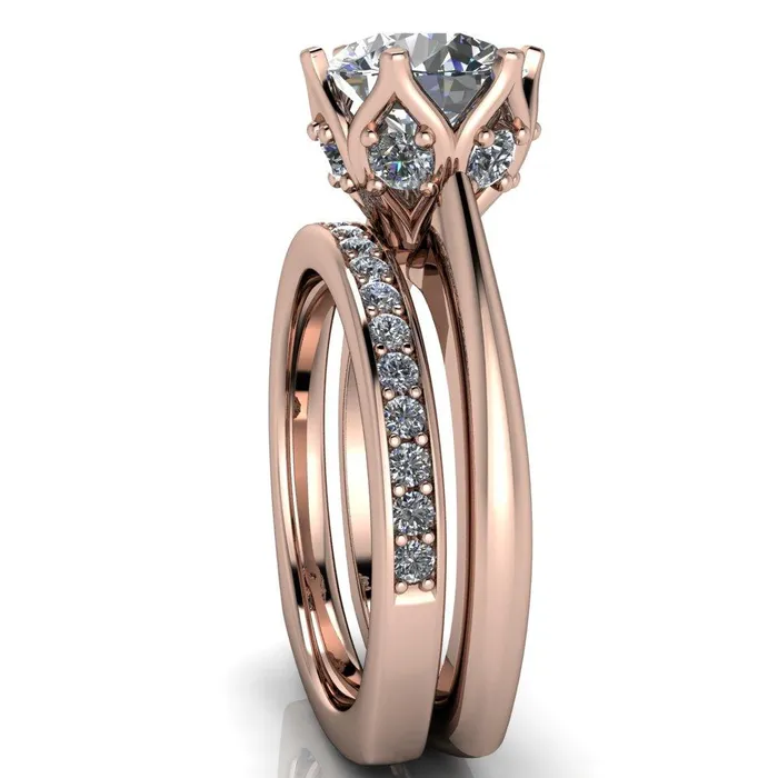 Fire Brilliance Rings Jada Round Center Stone 6 Prong Royal Diamond Crown Solitaire Ring