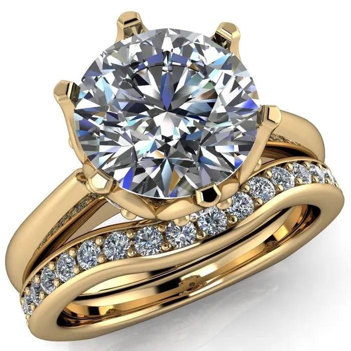 Fire Brilliance Rings Jada Round Center Stone 6 Prong Royal Diamond Crown Solitaire Ring