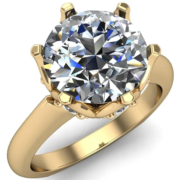Fire Brilliance Rings Jada Round Center Stone 6 Prong Royal Diamond Crown Solitaire Ring