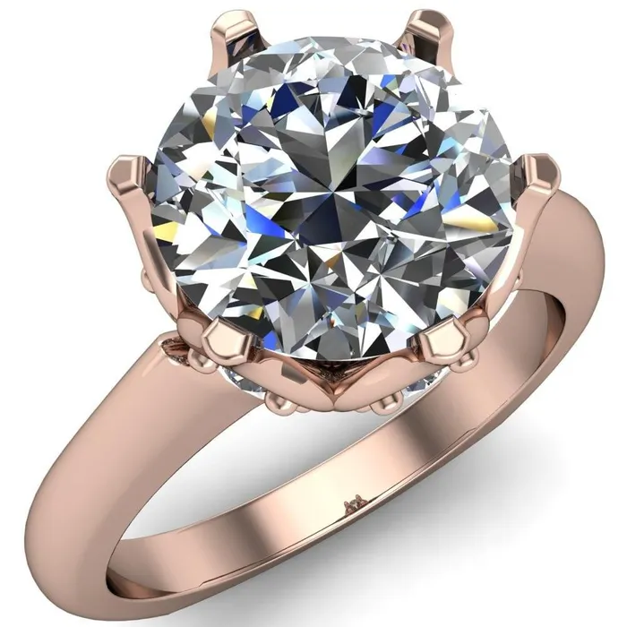 Fire Brilliance Rings Jada Round Center Stone 6 Prong Royal Diamond Crown Solitaire Ring