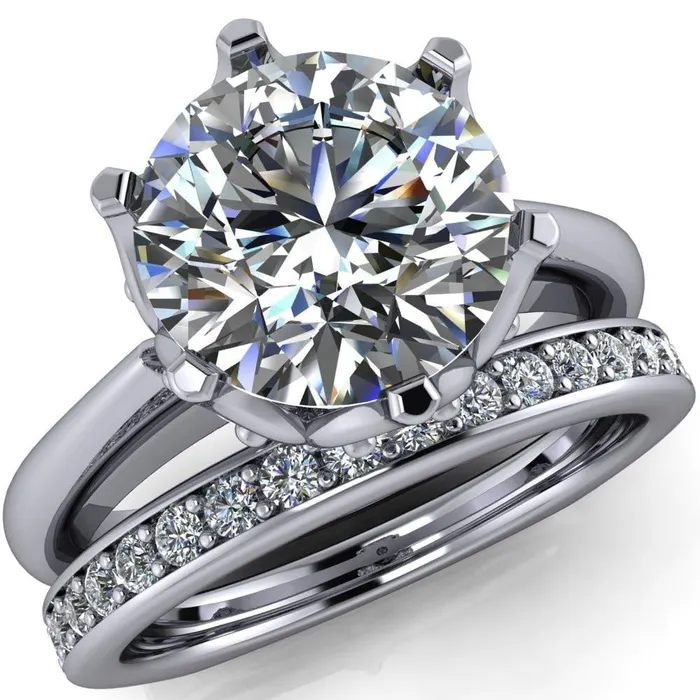 Fire Brilliance Rings Jada Round Center Stone 6 Prong Royal Diamond Crown Solitaire Ring