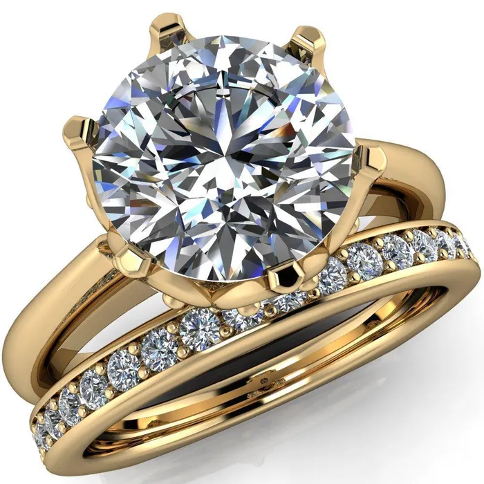 Fire Brilliance Rings Jada Round Center Stone 6 Prong Royal Diamond Crown Solitaire Ring