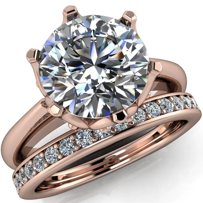 Fire Brilliance Rings Jada Round Center Stone 6 Prong Royal Diamond Crown Solitaire Ring