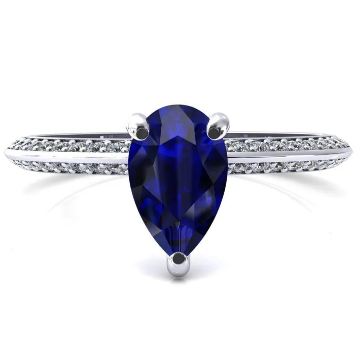 Fire Brilliance Rings Nancy Pear Blue Sapphire 3 Prong 12 Eternity Diamond Knife Shank Accent Engagement Ring Fire Brilliance Rings Nancy Pear Blue Sapphire 3 Prong 12 Eternity Diamond Knife Shank Accent Engagement Ring