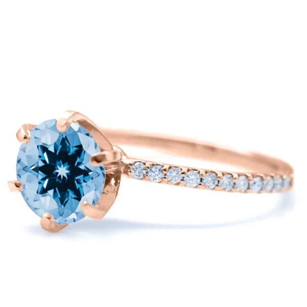 Fire Brilliance Rings Round Aqua Blue Spinel 6 Prongs Diamond Accent Ice Solitaire Ring