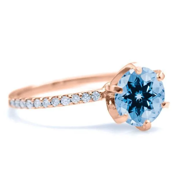Fire Brilliance Rings Round Aqua Blue Spinel 6 Prongs Diamond Accent Ice Solitaire Ring