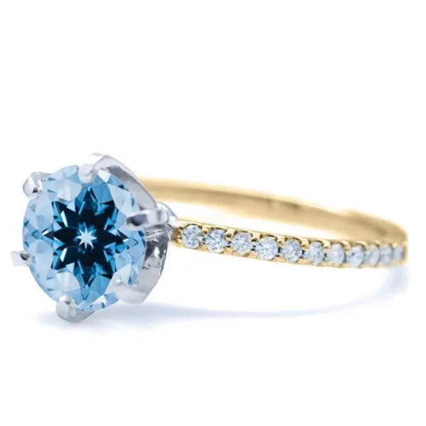 Fire Brilliance Rings Round Aqua Blue Spinel 6 Prongs Diamond Accent Ice Solitaire Ring
