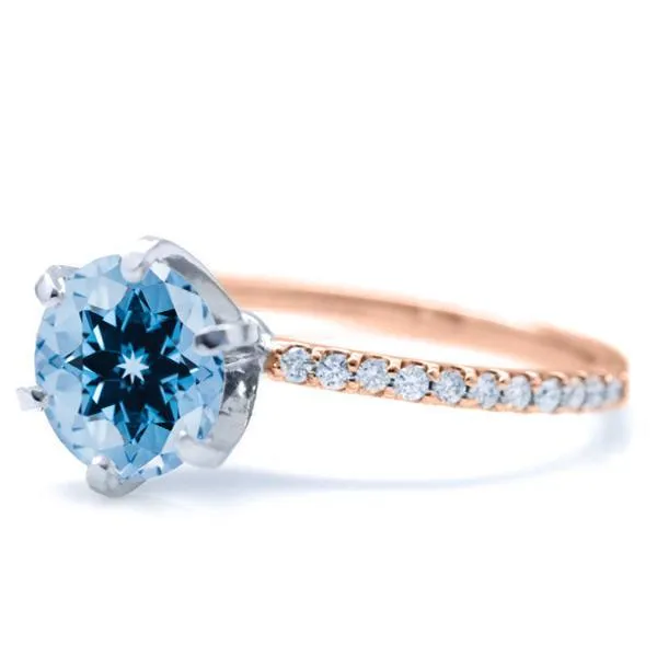 Fire Brilliance Rings Round Aqua Blue Spinel 6 Prongs Diamond Accent Ice Solitaire Ring