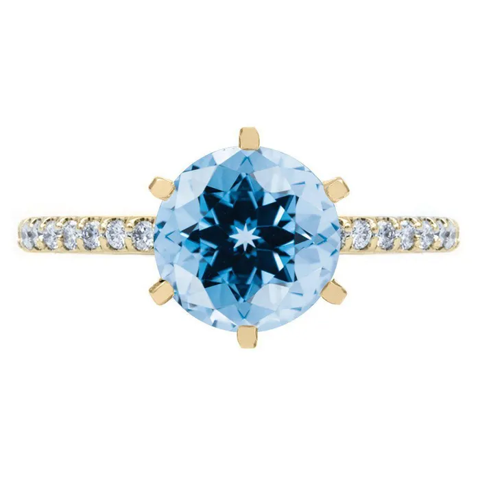 Fire Brilliance Rings Round Aqua Blue Spinel 6 Prongs Diamond Accent Ice Solitaire Ring