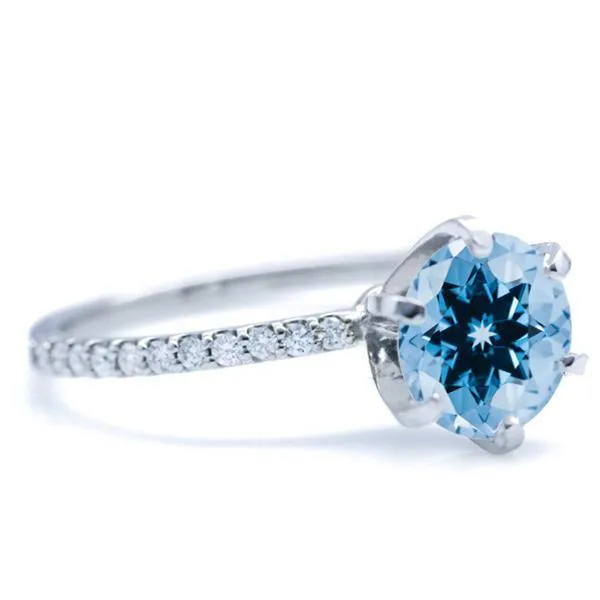 Fire Brilliance Rings Round Aqua Blue Spinel 6 Prongs Diamond Accent Ice Solitaire Ring