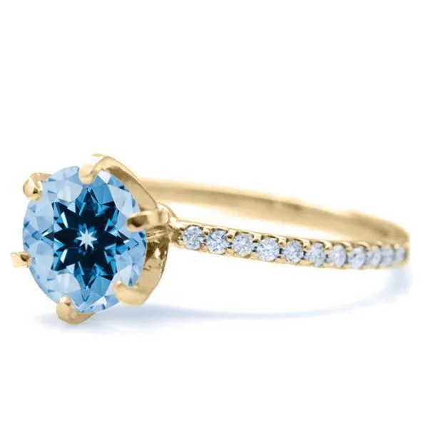 Fire Brilliance Rings Round Aqua Blue Spinel 6 Prongs Diamond Accent Ice Solitaire Ring