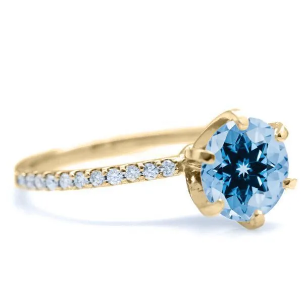 Fire Brilliance Rings Round Aqua Blue Spinel 6 Prongs Diamond Accent Ice Solitaire Ring
