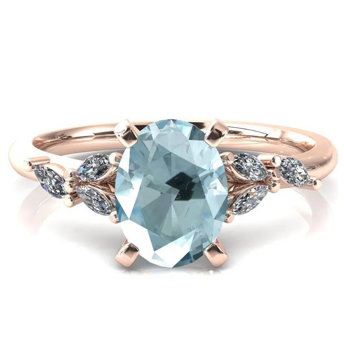 Fire Brilliance Rings Sigrid Oval Aqua Blue Spinel 4 Prong Marquise Diamond Side Ring
