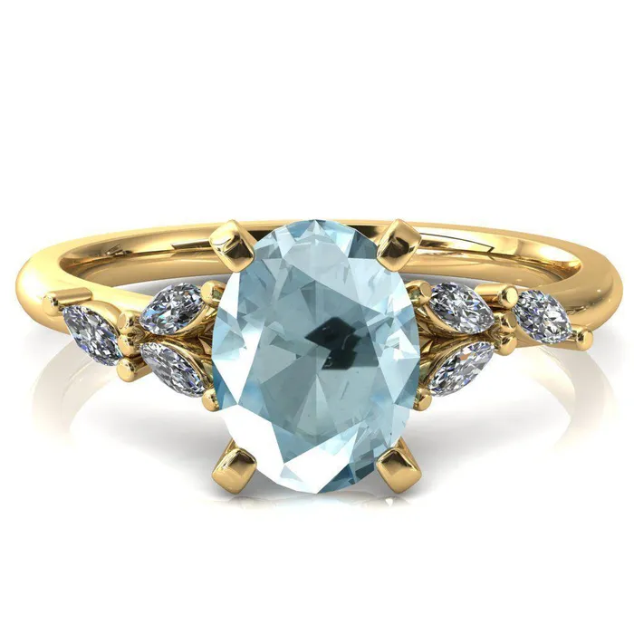 Fire Brilliance Rings Sigrid Oval Aqua Blue Spinel 4 Prong Marquise Diamond Side Ring