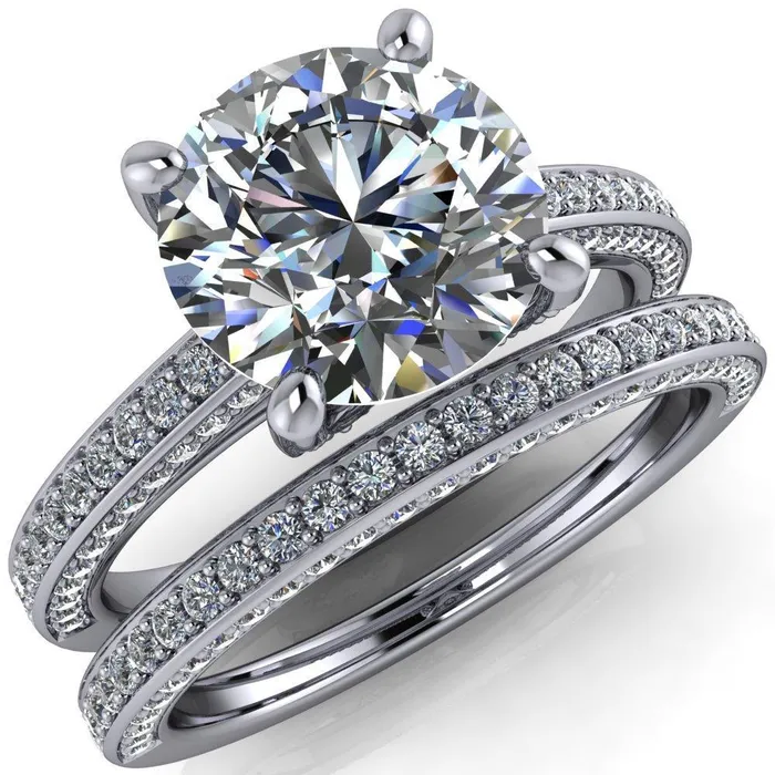 Harmon Round Center Stone 4 Prong Diamond Shank Engagement Ring Fire Brilliance Rings