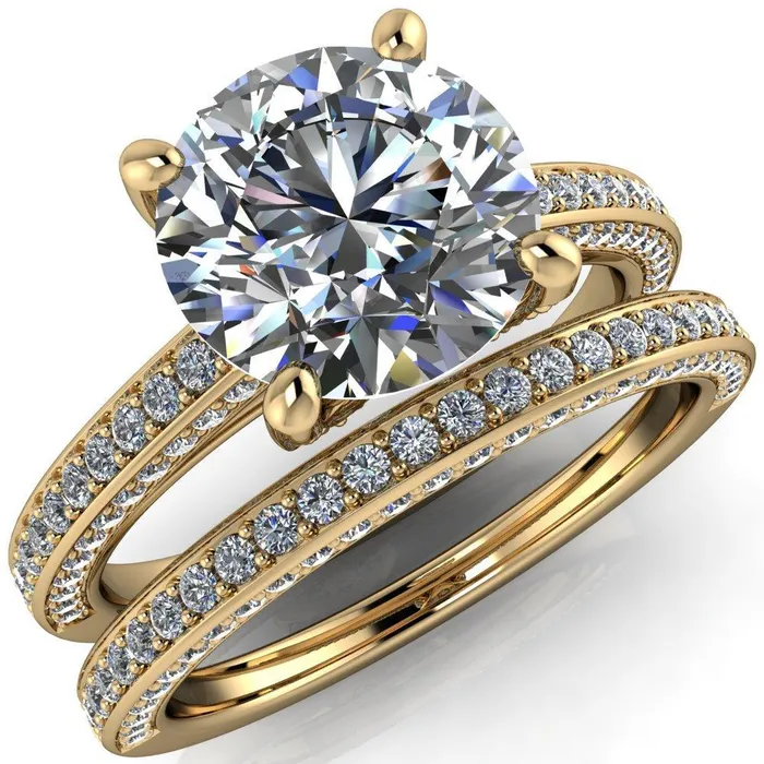 Harmon Round Center Stone 4 Prong Diamond Shank Engagement Ring Fire Brilliance Rings