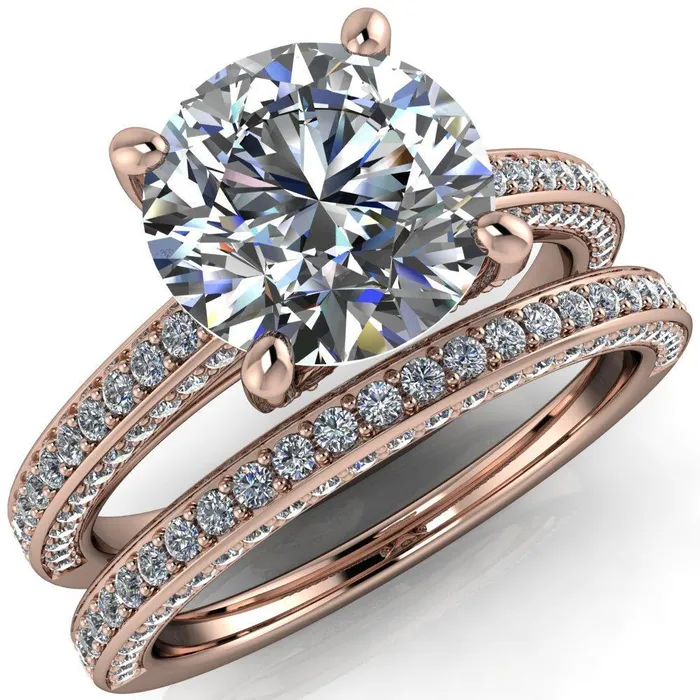 Harmon Round Center Stone 4 Prong Diamond Shank Engagement Ring Fire Brilliance Rings