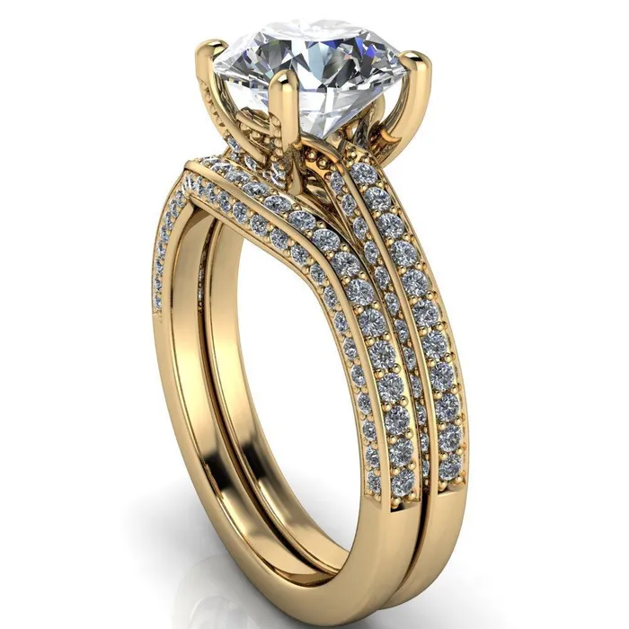 Harmon Round Center Stone 4 Prong Diamond Shank Engagement Ring Fire Brilliance Rings