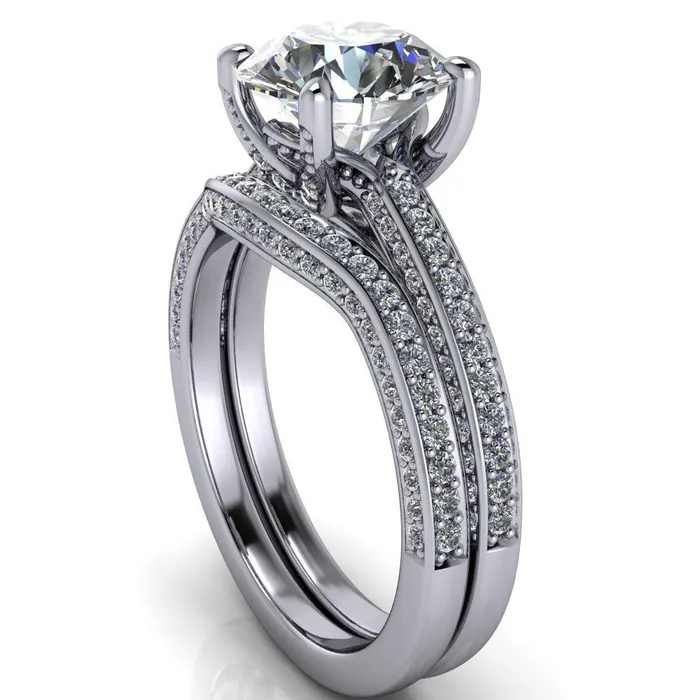 Harmon Round Center Stone 4 Prong Diamond Shank Engagement Ring Fire Brilliance Rings
