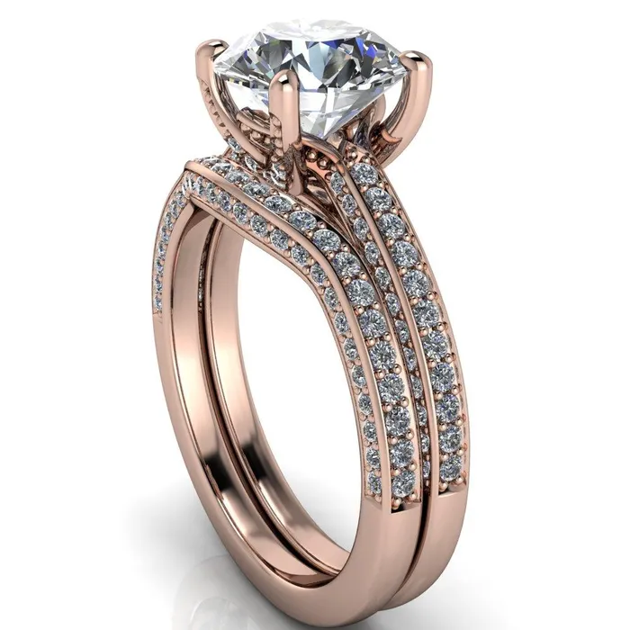 Harmon Round Center Stone 4 Prong Diamond Shank Engagement Ring Fire Brilliance Rings
