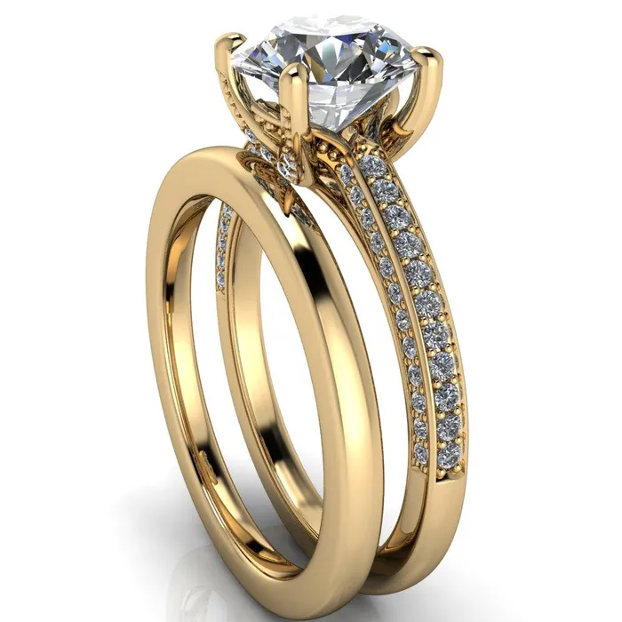 Harmon Round Center Stone 4 Prong Diamond Shank Engagement Ring Fire Brilliance Rings
