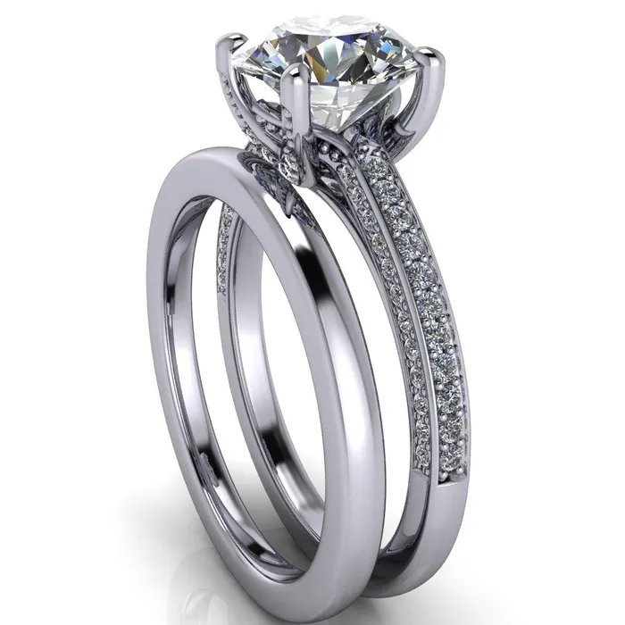 Harmon Round Center Stone 4 Prong Diamond Shank Engagement Ring Fire Brilliance Rings