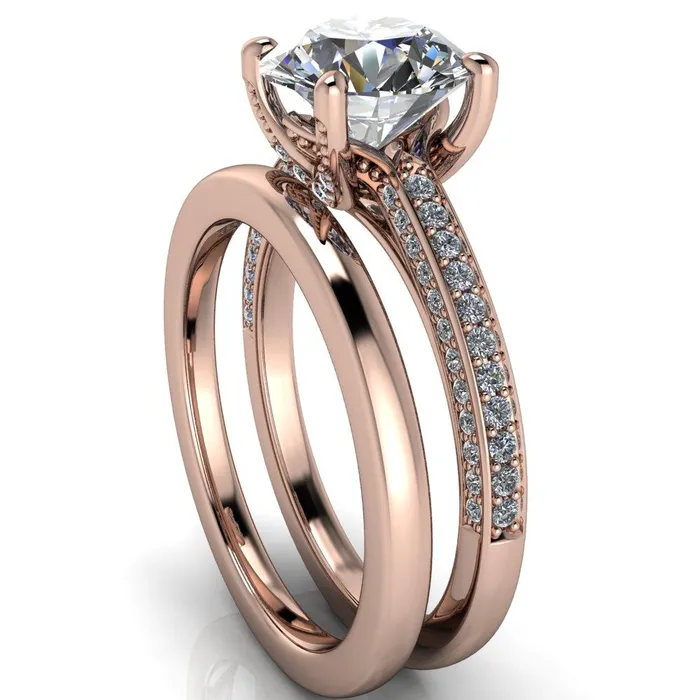 Harmon Round Center Stone 4 Prong Diamond Shank Engagement Ring Fire Brilliance Rings