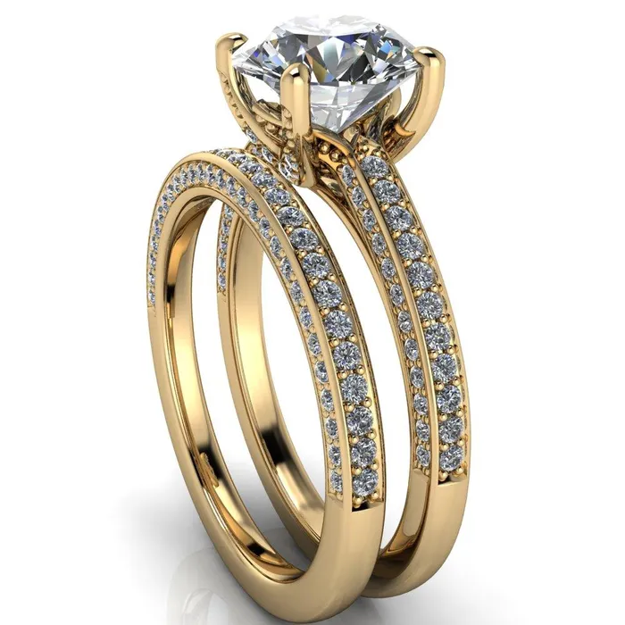 Harmon Round Center Stone 4 Prong Diamond Shank Engagement Ring Fire Brilliance Rings