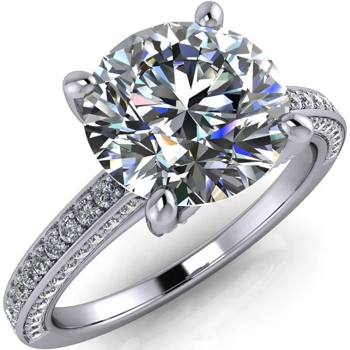 Harmon Round Center Stone 4 Prong Diamond Shank Engagement Ring Fire Brilliance Rings