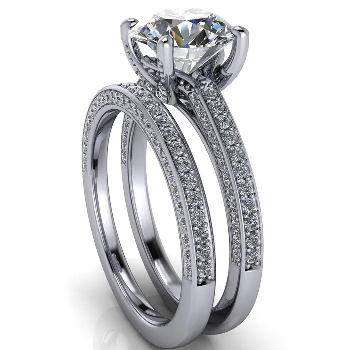 Harmon Round Center Stone 4 Prong Diamond Shank Engagement Ring Fire Brilliance Rings