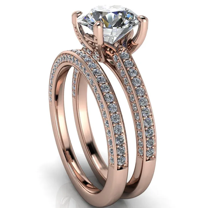 Harmon Round Center Stone 4 Prong Diamond Shank Engagement Ring Fire Brilliance Rings