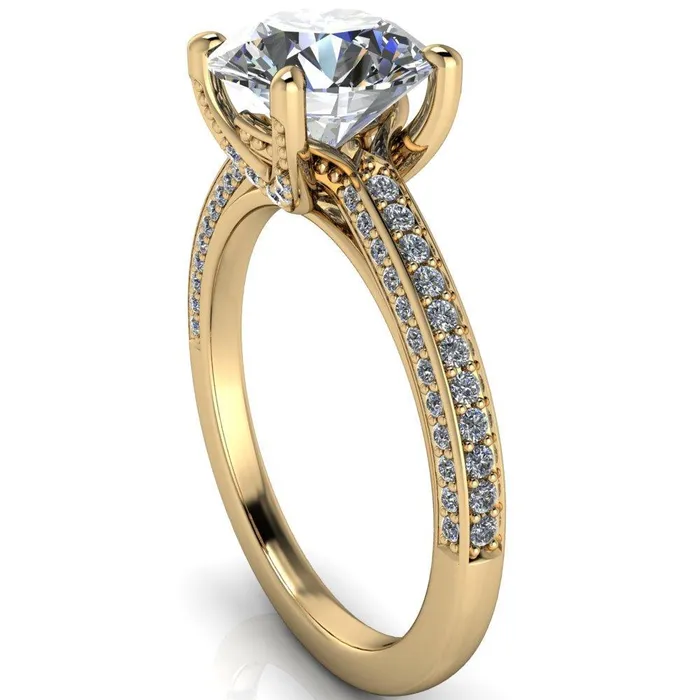 Harmon Round Center Stone 4 Prong Diamond Shank Engagement Ring Fire Brilliance Rings