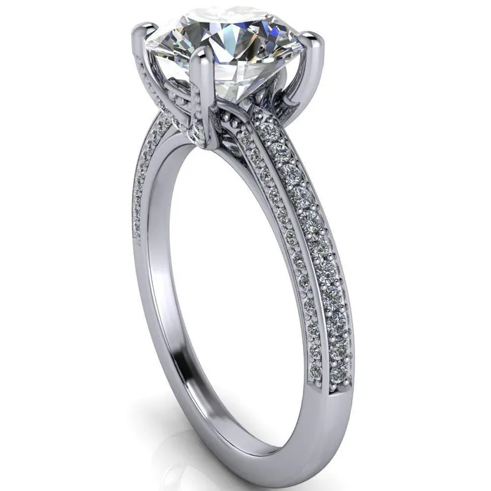 Harmon Round Center Stone 4 Prong Diamond Shank Engagement Ring Fire Brilliance Rings