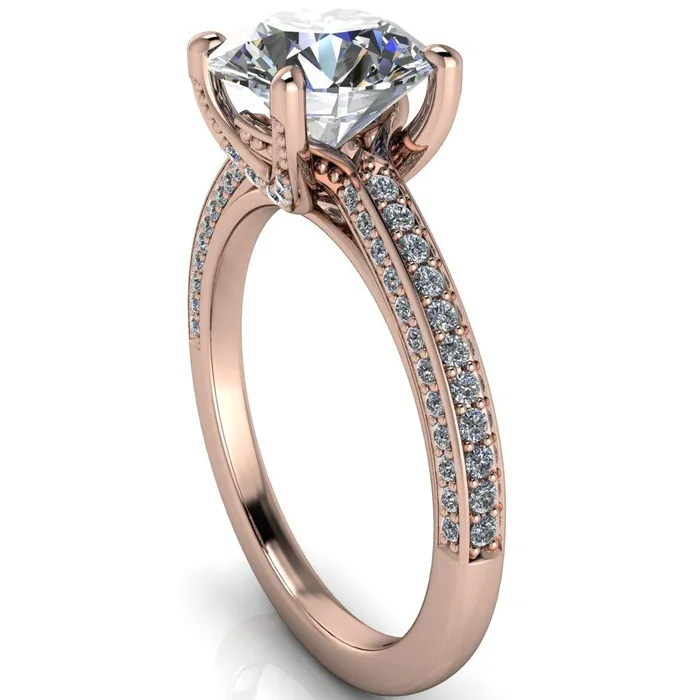 Harmon Round Center Stone 4 Prong Diamond Shank Engagement Ring Fire Brilliance Rings