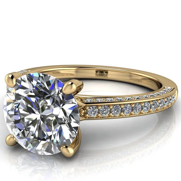 Harmon Round Center Stone 4 Prong Diamond Shank Engagement Ring Fire Brilliance Rings