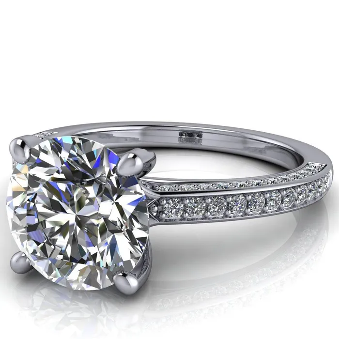 Harmon Round Center Stone 4 Prong Diamond Shank Engagement Ring Fire Brilliance Rings