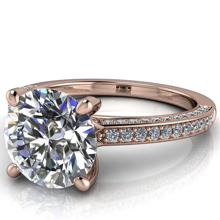 Harmon Round Center Stone 4 Prong Diamond Shank Engagement Ring Fire Brilliance Rings