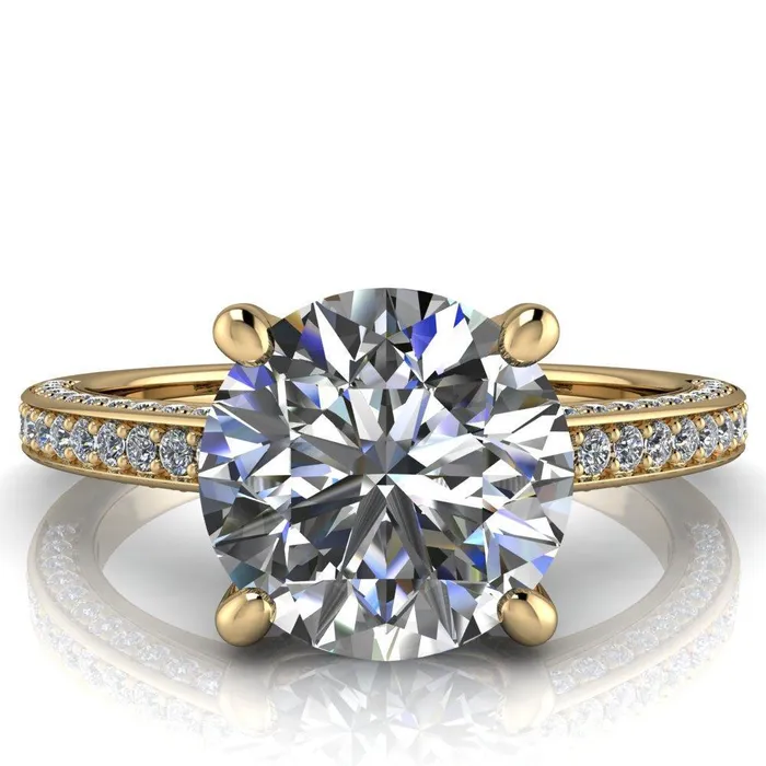 Harmon Round Center Stone 4 Prong Diamond Shank Engagement Ring Fire Brilliance Rings