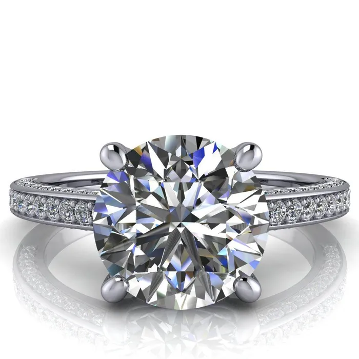 Harmon Round Center Stone 4 Prong Diamond Shank Engagement Ring Fire Brilliance Rings