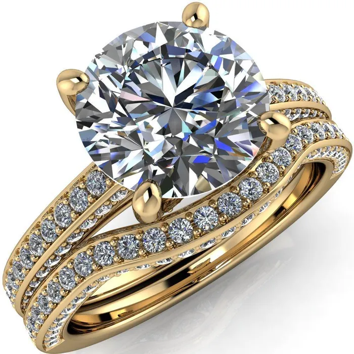 Harmon Round Center Stone 4 Prong Diamond Shank Engagement Ring Fire Brilliance Rings