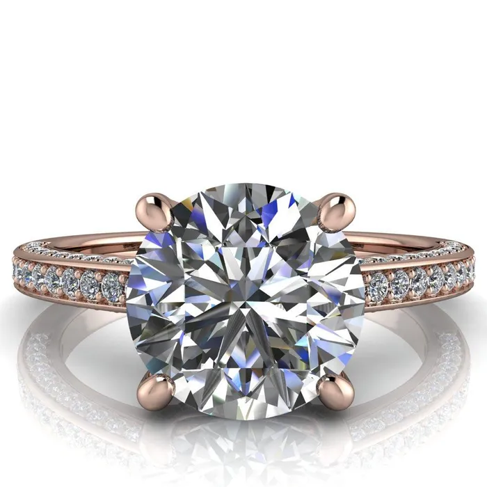 Harmon Round Center Stone 4 Prong Diamond Shank Engagement Ring Fire Brilliance Rings