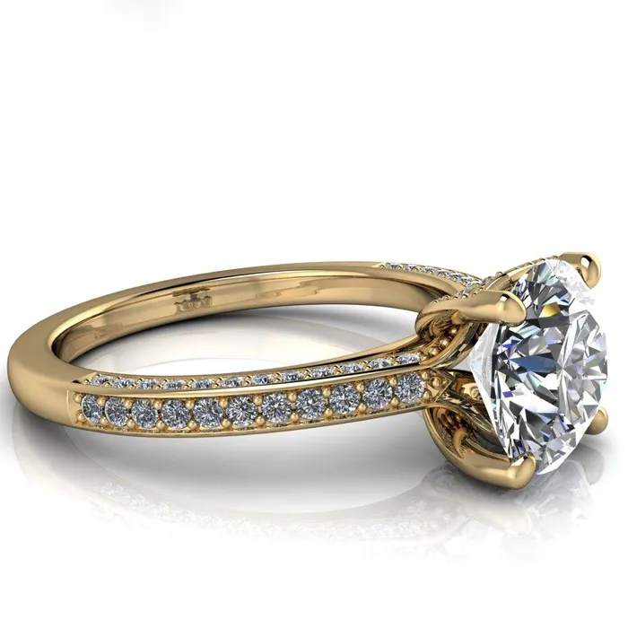 Harmon Round Center Stone 4 Prong Diamond Shank Engagement Ring Fire Brilliance Rings