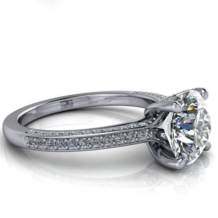 Harmon Round Center Stone 4 Prong Diamond Shank Engagement Ring Fire Brilliance Rings