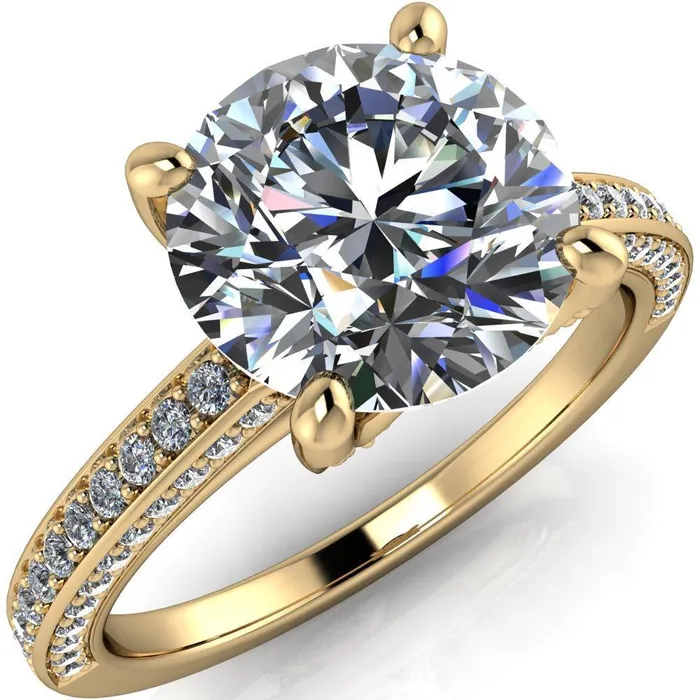 Harmon Round Center Stone 4 Prong Diamond Shank Engagement Ring Fire Brilliance Rings