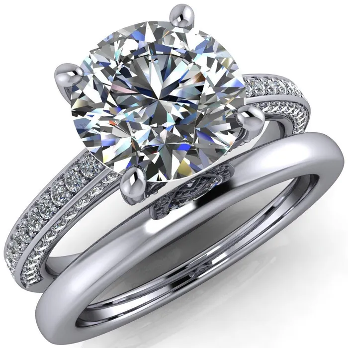 Harmon Round Center Stone 4 Prong Diamond Shank Engagement Ring Fire Brilliance Rings